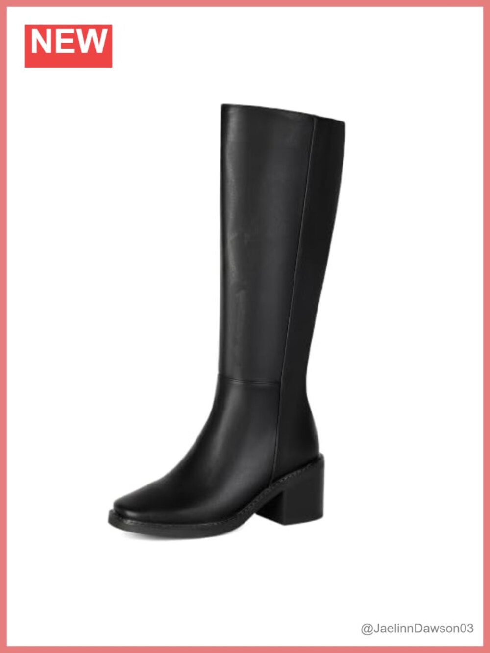 Knee High Boots Chunky Heel Platform Side Zip Square Toe Faux Leather